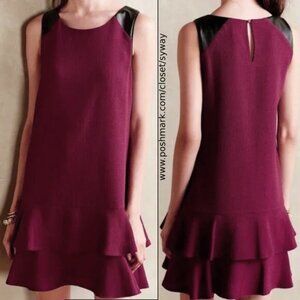 Anthropologie HD in Paris Sleeveless Burgundy Tiered Textured Dress